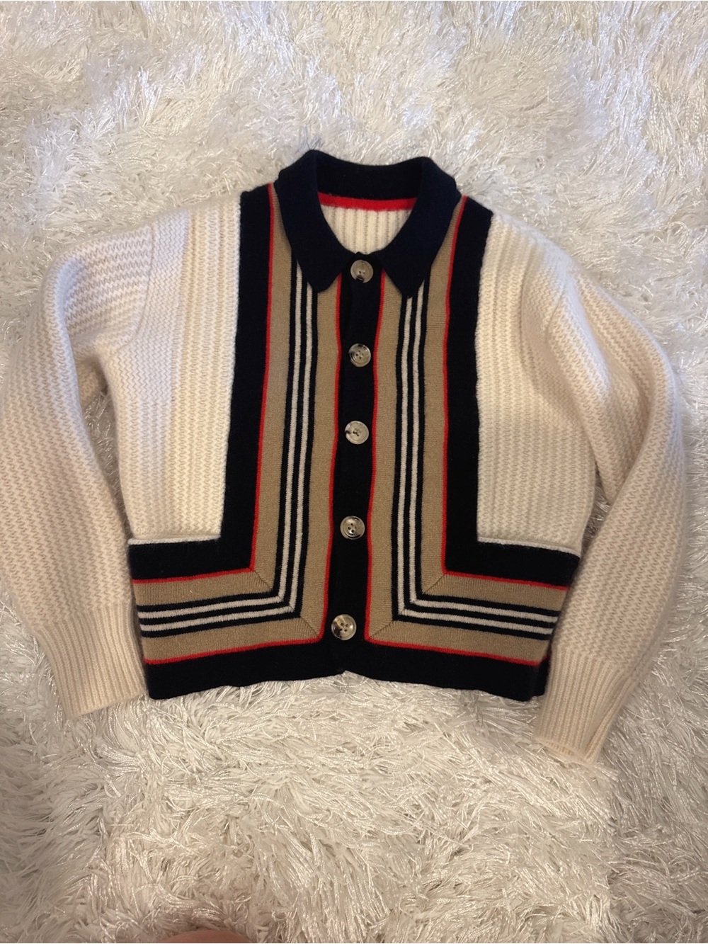 Kid’s Burberry Cream Knit Button-Up Sweater